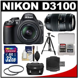 Nikon D3100 Digital SLR Camera & 18-55mm G VR DX AF-S Zoom Lens - Factory Refurbished with Tamron 70-300mm Lens + 32GB Card + Case + Tripod + Filters + Kit