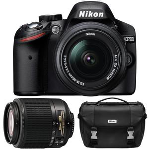 Nikon D3200 Digital SLR Camera & 18-55mm & 55-200mm DX AF-S Zoom Lens and Case