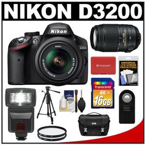 Nikon D3200 Digital SLR Camera & 18-55mm G VR DX AF-S Zoom Lens (Black) + 55-300mm VR Lens + 16GB Card + Flash + Case + Filters + Remote + Tripod + Accessory Ki - Digital Cameras and Accessories - Hip Lens.com