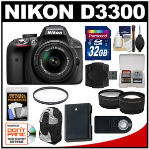 Nikon D3300 Digital SLR Camera & 18-55mm VR DX II AF-S Lens (Black) - Factory Refurbished with 32GB Card + Case + Battery + Filter + Remote + Tele\/Wide Lens Kit Nikon D3300 Digital SLR Camera & 18-55mm VR DX II AF-S Lens (Black) - Factory Refurbished with 32GB Card + Case + Battery + Filter + Remote + Tele\/Wide Lens Kit
