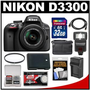Nikon D3300 Digital SLR Camera & 18-55mm VR DX II AF-S Lens (Black) - Factory Refurbished with 32GB Card + Case + Flash + Battery\/Charger + Filter + Kit Nikon D3300 Digital SLR Camera & 18-55mm VR DX II AF-S Lens (Black) - Factory Refurbished with 32GB Card + Case + Flash + Battery\/Charger + Filter + Kit
