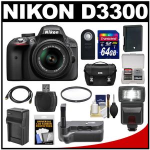 Nikon D3300 Digital SLR Camera & 18-55mm G VR DX II AF-S Zoom Lens (Black) with 64GB Card + Battery + Charger + Case + Grip + Flash + Tripod + Accessory Kit Nikon D3300 Digital SLR Camera & 18-55mm G VR DX II AF-S Zoom Lens (Black) with 64GB Card + Battery + Charger + Case + Grip + Flash + Tripod + Accessory Kit