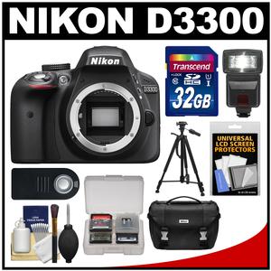 Nikon D3300 Digital SLR Camera Body (Black) - Factory Refurbished with 32GB Card + Case + Flash + Tripod + Remote + Kit Nikon D3300 Digital SLR Camera Body (Black) - Factory Refurbished with 32GB Card + Case + Flash + Tripod + Remote + Kit
