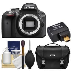 Nikon D3300 Digital SLR Camera Body (Black) - Factory Refurbished with Case + WU-1a Wi-Fi Adapter + Kit