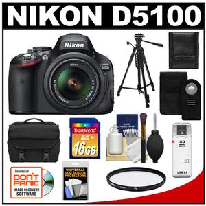 Nikon D5100 Digital SLR Camera & 18-55mm G VR DX AF-S Zoom Lens - Refurbished with 16GB Card + Tripod + Remote + Case + Filter + Accessory Kit - Digital Cameras and Accessories - Hip Lens.com