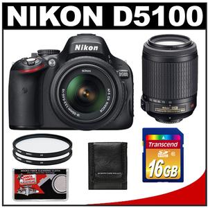 Nikon D5100 Digital SLR Camera & 18-55mm G VR DX AF-S Zoom Lens - Refurbished with Nikon 55-200mm VR Zoom Lens + 16GB Card + 2 Filters + Accessory Kit - Digital Cameras and Accessories - Hip Lens.com