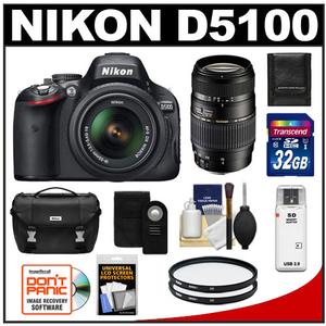 Nikon D5100 Digital SLR Camera & 18-55mm G VR DX AF-S Zoom Lens - Factory Refurbished with Tamron 70-300mm Di Zoom Lens + 32GB Card + Remote + Case + 2 Filters + Accessory Kit