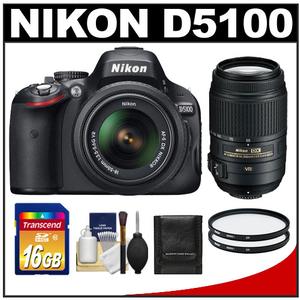 Nikon D5100 Digital SLR Camera & 18-55mm G VR DX AF-S Zoom Lens - Refurbished with Nikon 55-300mm VR Lens + 16GB Card + (2) Filters + Accessory Kit - Digital Cameras and Accessories - Hip Lens.com