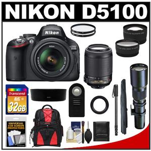 Nikon D5100 Digital SLR Camera & 18-55mm G VR DX AF-S Zoom Lens with 55-200mm VR & 500mm Tele Lens + 32GB Card + Monopod + Battery + Backpack + Lens Kit - Digital Cameras and Accessories - Hip Lens.com