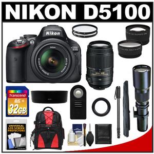 Nikon D5100 Digital SLR Camera & 18-55mm G VR DX AF-S Zoom Lens with 55-300mm VR & 500mm Tele Lens + 32GB Card + Monopod + Battery + Backpack + Lens Kit - Digital Cameras and Accessories - Hip Lens.com