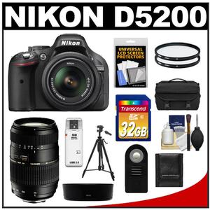 Nikon D5200 Digital SLR Camera & 18-55mm G VR DX AF-S Zoom Lens (Black) with Tamron 70-300mm Lens + 32GB Card + Case + Filters + Remote + Tripod + Accessory Kit
