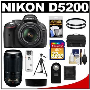 Nikon D5200 Digital SLR Camera & 18-55mm G VR DX AF-S Zoom Lens (Black) with 70-300mm VR Lens + 32GB Card + Case + Filters + Remote + Tripod + Accessory Kit