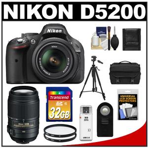 Nikon D5200 Digital SLR Camera & 18-55mm G VR DX AF-S Zoom Lens (Black) with 55-300mm VR Lens + 32GB Card + Case + Filters + Remote + Tripod + Accessory Kit