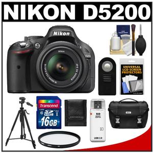 Nikon D5200 Digital SLR Camera & 18-55mm G VR DX AF-S Lens (Black) - Factory Refurbished with 16GB Card + Case + Tripod + Accessory Kit