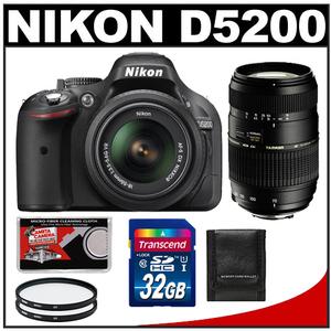 Nikon D5200 Digital SLR Camera & 18-55mm G VR DX AF-S Lens (Black) - Factory Refurbished with Tamron 70-300mm Di LD Lens + 32GB Card + Filter + Accessory Kit