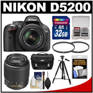 Nikon D5200 Digital SLR Camera & 18-55mm G VR DX AF-S Lens (Black) - Factory Refurbished with 55-200mm DX AF-S Lens + 32GB Card + Case + Tripod + Accessory Kit