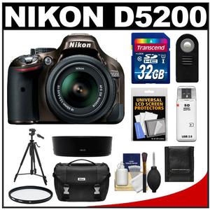 Nikon D5200 Digital SLR Camera & 18-55mm G VR DX AF-S Zoom Lens (Bronze) with 32GB Card + Case + Filter + Remote + Tripod + Accessory Kit
