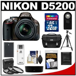 Nikon D5200 Digital SLR Camera & 18-55mm G VR DX AF-S Zoom Lens (Bronze) with 32GB Card + Battery + Case + 3 UV/CPL/ND8 Filters + Tripod + Accessory Kit