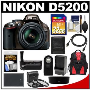 Nikon D5200 Digital SLR Camera & 18-55mm G VR DX AF-S Zoom Lens (Bronze) with 32GB Card + Backpack + Grip + Battery & Charger + Remote + HDMI Cable + Filters Kit