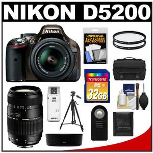 Nikon D5200 Digital SLR Camera & 18-55mm G VR DX AF-S Zoom Lens (Bronze) with Tamron 70-300mm Lens + 32GB Card + Case + Filters + Remote + Tripod + Accessory Kit