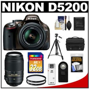 Nikon D5200 Digital SLR Camera & 18-55mm G VR DX AF-S Zoom Lens (Bronze) with 55-300mm VR Lens + 32GB Card + Case + Filters + Remote + Tripod + Accessory Kit