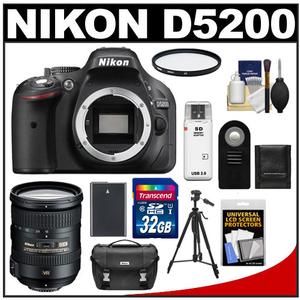 Nikon D5200 Digital SLR Camera Body (Black) with 18-200mm VR II Zoom Lens + 32GB Card + Case + Battery + Filter + Tripod Kit
