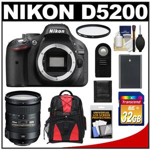 Nikon D5200 Digital SLR Camera Body (Black) with 18-200mm VR II Zoom Lens + 32GB Card + Battery + Backpack + Filter + Accessory Kit