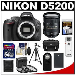 Nikon D5200 Digital SLR Camera Body (Black) with 18-200mm VR II Zoom Lens + 64GB Card + Case + Battery + 3 Filters + Tripod Kit