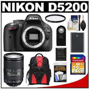 Nikon D5200 Digital SLR Camera Body (Black) with 18-300mm VR Zoom Lens + 32GB Card + Battery + Backpack + Filter + Accessory Kit