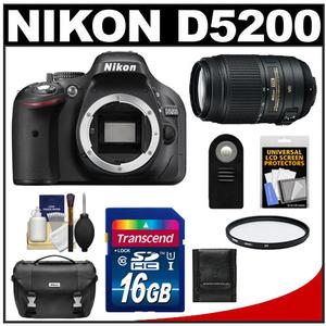 Nikon D5200 Digital SLR Camera Body (Black) with 55-300mm VR Zoom Lens + 16GB Card + Case + Filter + Remote + Accessory Kit