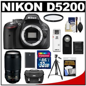 Nikon D5200 Digital SLR Camera Body (Black) with 70-300mm VR Zoom Lens + 32GB Card + Case + Battery + Filter + Tripod + Accessory Kit