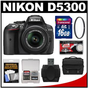 Nikon D5300 Digital SLR Camera & 18-55mm VR DX II AF-S Lens (Black) - Factory Refurbished with 16GB Card + Case + UV Filter + Accessory Kit