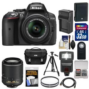 Nikon D5300 Digital SLR Camera & 18-55mm G VR DX II AF-S Zoom Lens (Black) with 55-200mm VR II Lens + 32GB Card + Battery & Charger + Case + Flash + Tripod + Kit Nikon D5300 Digital SLR Camera & 18-55mm G VR DX II AF-S Zoom Lens (Black) with 55-200mm VR II Lens + 32GB Card + Battery & Charger + Case + Flash + Tripod + Kit