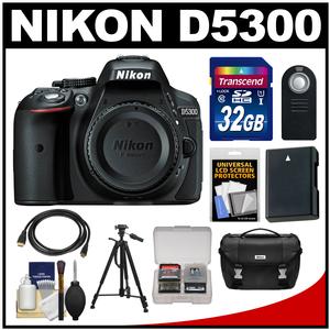 Nikon D5300 Digital SLR Camera Body (Black) with 32GB Card + Case + Battery + Tripod + Accessory Kit
