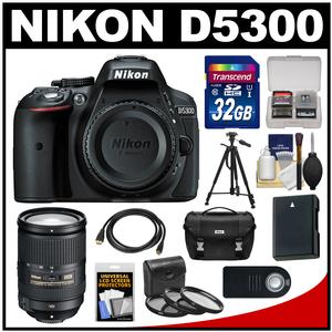 Nikon D5300 Digital SLR Camera Body (Black) with 18-300mm VR Zoom Lens + 32GB Card + Case + Battery + Tripod + Remote Kit