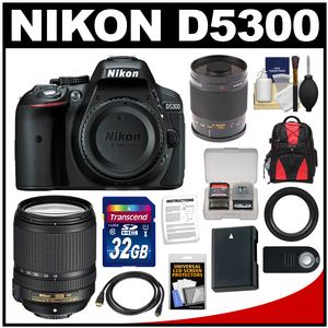 Nikon D5300 Digital SLR Camera Body (Black) with 18-140mm VR Zoom & 500mm Mirror Lens + 32GB Card + Backpack + Battery Kit