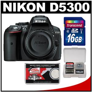 Nikon D5300 Digital SLR Camera Body (Black) - Factory Refurbished with 16GB Card + Accessory Kit