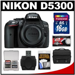 Nikon D5300 Digital SLR Camera Body (Black) - Factory Refurbished with 16GB Card + Case + Accessory Kit