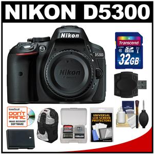 Nikon D5300 Digital SLR Camera Body (Black) - Factory Refurbished with 32GB Card + Case + Battery + Accessory Kit