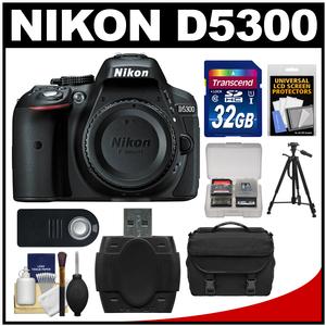 Nikon D5300 Digital SLR Camera Body (Black) - Factory Refurbished with 32GB Card + Case + Tripod + Remote + Kit