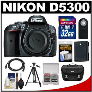 Nikon D5300 Digital SLR Camera Body (Grey) with 32GB Card + Case + Battery + Tripod + Accessory Kit