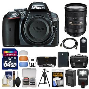 Nikon D5300 Digital SLR Camera Body (Grey) with 18-200mm VR II Zoom Lens + 64GB Card + Case + Flash + Battery + Tripod + Kit Nikon D5300 Digital SLR Camera Body (Grey) with 18-200mm VR II Zoom Lens + 64GB Card + Case + Flash + Battery + Tripod + Kit