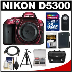 Nikon D5300 Digital SLR Camera Body (Red) with 32GB Card + Case + Battery + Tripod + Accessory Kit