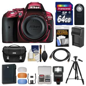 Nikon D5300 Digital SLR Camera Body (Red) with 64GB Card + Case + Flash + Battery & Charger + Tripod Kit Nikon D5300 Digital SLR Camera Body (Red) with 64GB Card + Case + Flash + Battery & Charger + Tripod Kit