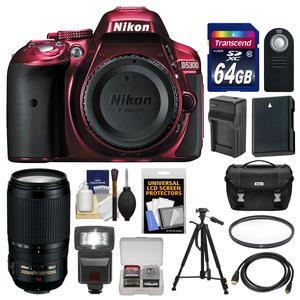 Nikon D5300 Digital SLR Camera Body (Red) with 70-300mm VR Zoom Lens + 64GB Card + Case + Flash + Battery & Charger + Tripod Kit Nikon D5300 Digital SLR Camera Body (Red) with 70-300mm VR Zoom Lens + 64GB Card + Case + Flash + Battery & Charger + Tripod Kit
