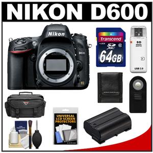 Nikon D600 Digital SLR Camera Body - Factory Refurbished with 64GB Card + Battery + Case + Remote + Accessory Kit