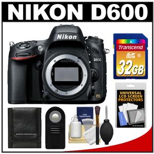 Nikon D600 Digital SLR Camera Body - Factory Refurbished with 32GB Card + Remote + Accessory Kit