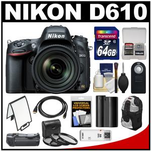 Nikon D610 Digital SLR Camera Body with 24-120mm VR AF-S Lens + 64GB Card + Sling Case + Grip + Battery + Filters Kit