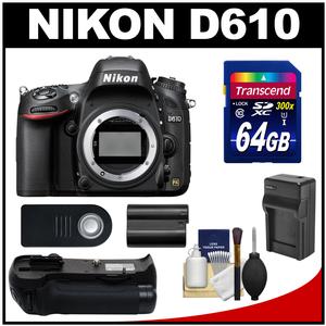 Nikon D610 Digital SLR Camera Body - Factory Refurbished with 64GB Card + Grip & Accessory Kit