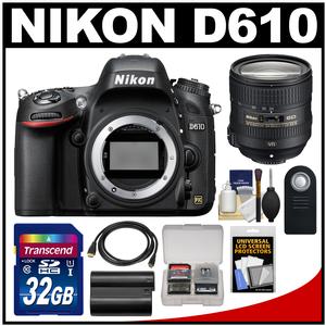 Nikon D610 Digital SLR Camera Body - Factory Refurbished with 24-85mm VR ED AF-S Zoom Lens + 32GB Card + Battery + Remote + Accessory Kit